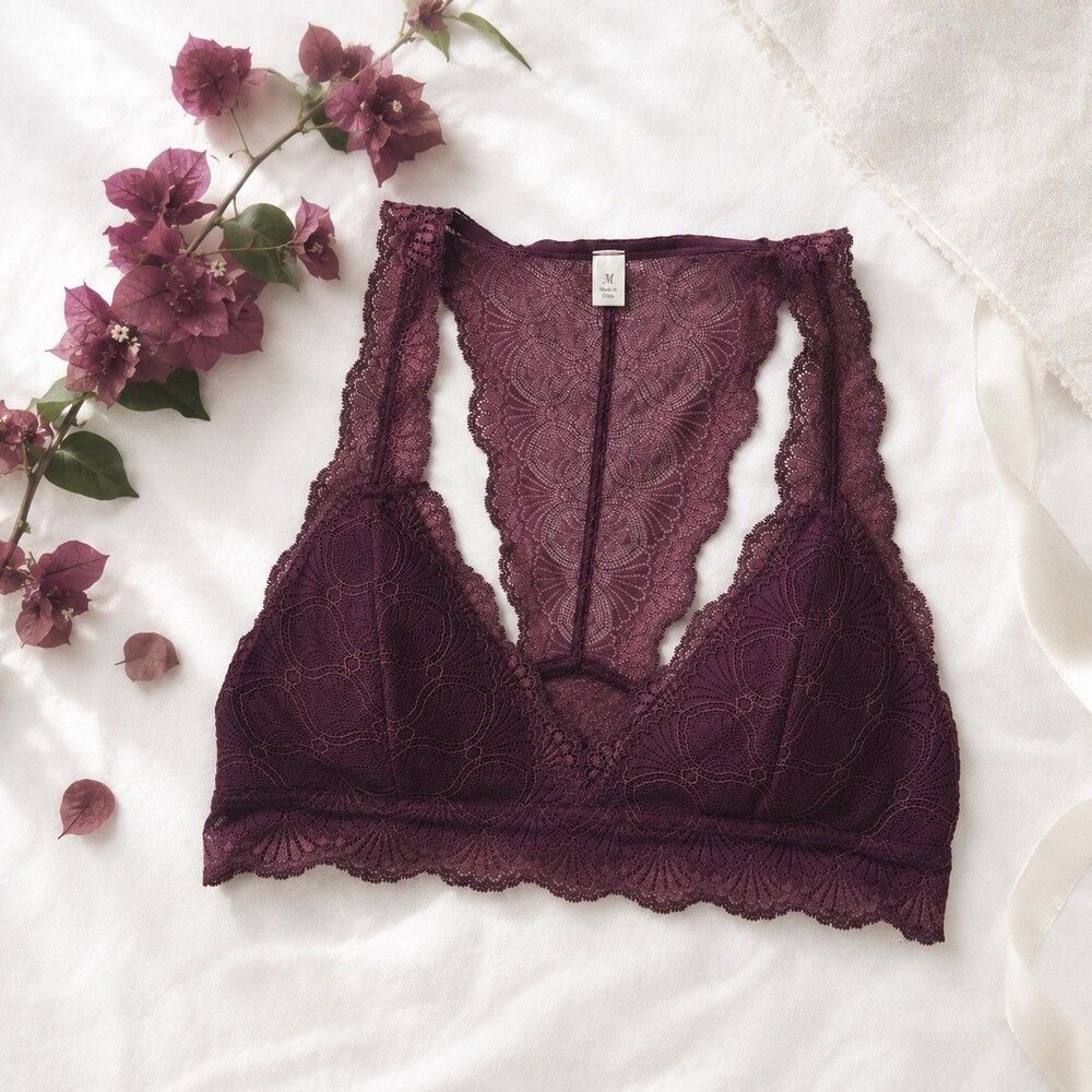 Francesca's Plum Floral Lace Racerback Bralette M